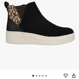 Toms Black Suede with Leopard Accent Ankle Booties